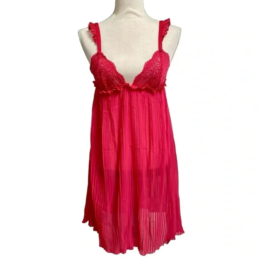 Simone Prle Fuchsia Lace Babydoll Chemise Sheer Lingerie Xs